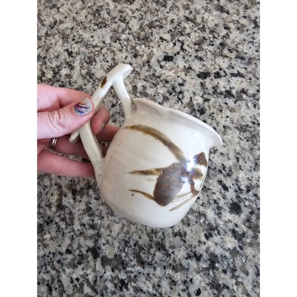 Set of 2 MCM Mid Century Handmade Signed Stoneware Jugs Coffee Creamer - Picture 6 of 8